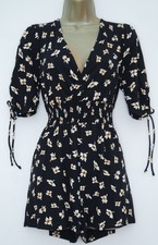 TOPSHOP BLACK WHITE YELLOW FLORAL JERSEY PLAYSUIT SIZE 12 BNWT £29 COTTON