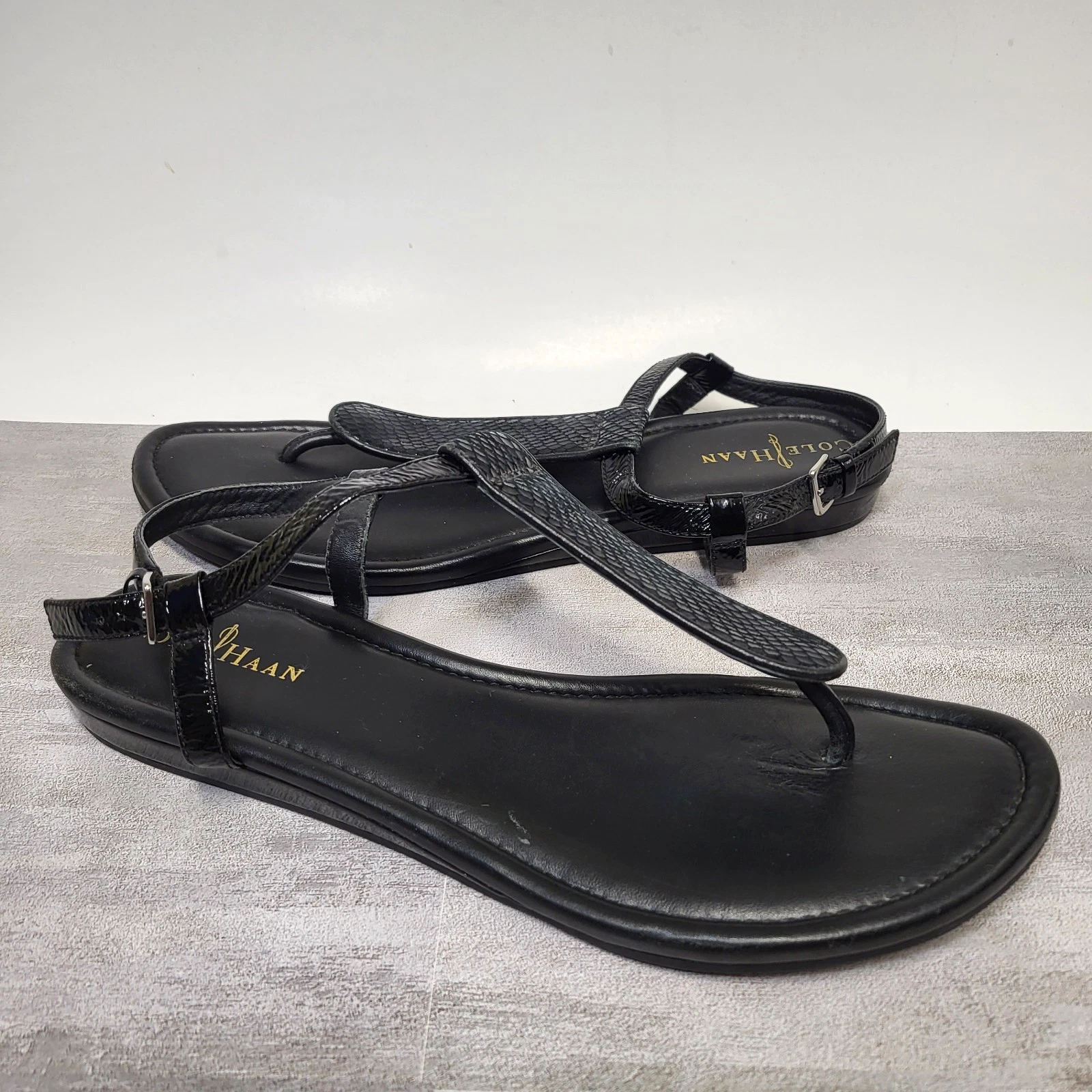 Cole Haan Strappy Flat Womens Black Casual Sandals US Size 10 B