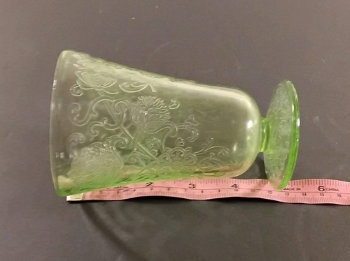 Vintage Green Glass Footed Tumbler Cups 'Florentine' About 4.75" Set Of 2 - Picture 10 of 12