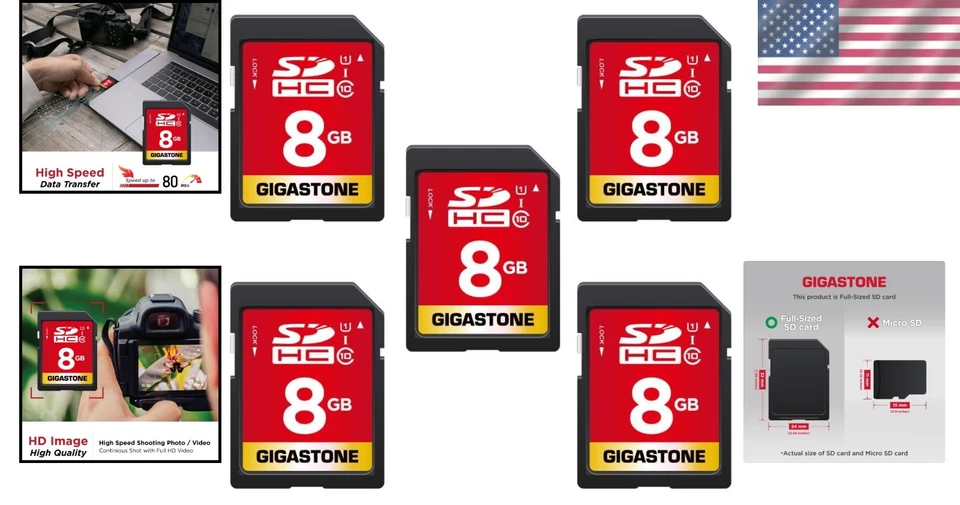 Durable 8GB SDHC Memory Cards Bundle - 5 High-Speed Cards for Photography & More - Image 2 of 4