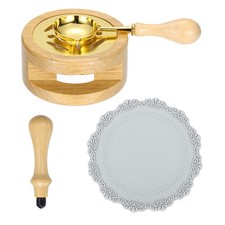 Wax Stamp Seal Kit Sealing Warmer Melting Spoon Pad Handle, Wood Color/Gray
