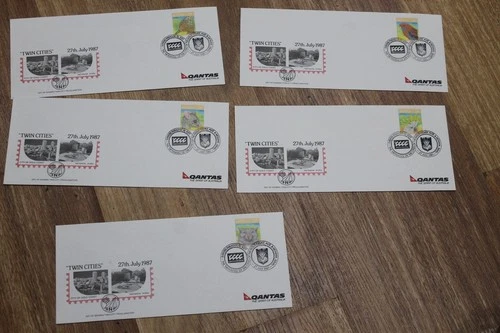 1987 QANTAS TWIN CITIES AUSTRALIAN WILDLIFE SOUVENIR COVER SET OF 5