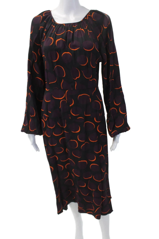 Marni Womens Polka Dot Long Sleeves A Line Dress Black Purple Size EUR 42 - Image 2 of 4