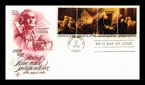 DR JIM STAMPS US COVER DECLARATION OF INDEPENDENCE BICENTENNIAL FDC STRIP OF 4