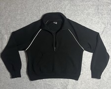 EUC Women s Offline By Aerie Black Half-Zip Pullover Sweatshirt Medium Cropped