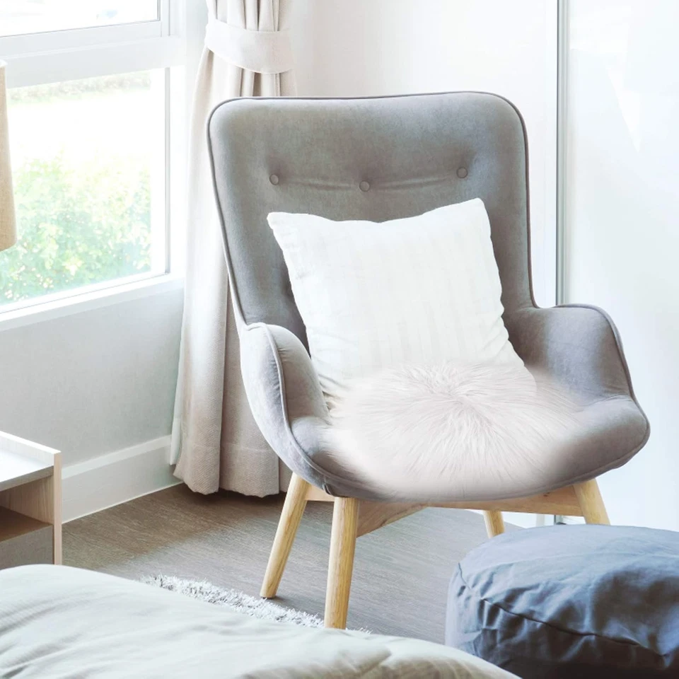 12" Mini round Faux Fur Sheepskin Rug, Small Carpet for Photography Background - Image 2 of 4