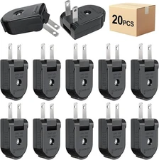 Extension Cord Replacement Male Power Plug, 2 Prong, 125V/10A, 20-Pack, Black 