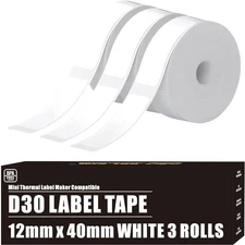 D30 Labels for Phomemo Label Tape Print 3/8 X 1 1/2 (12mm X 40mm), White 