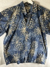 Cooke Street Honolulu Mens Large Blue Pineapple Hawaiian Shirt 100 Cotton