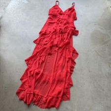 Alice + Olivia by Stacey Bendet Semi-Sheer Tiered Ruffle Red Maxi Dress w Slit