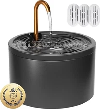 Ceramic Cat Water Fountain - 2.1L/71oz - All-Ceramic Body & Pure Copper Black