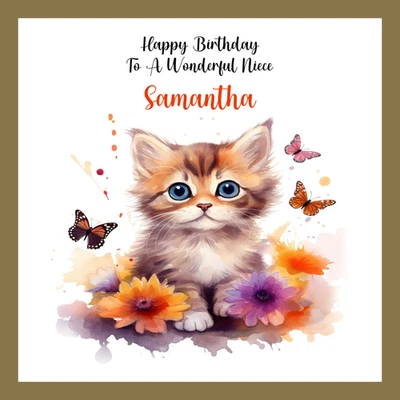 AMLDESIGN personalised cat birthday card niece granddaughter female sister cousin friends
