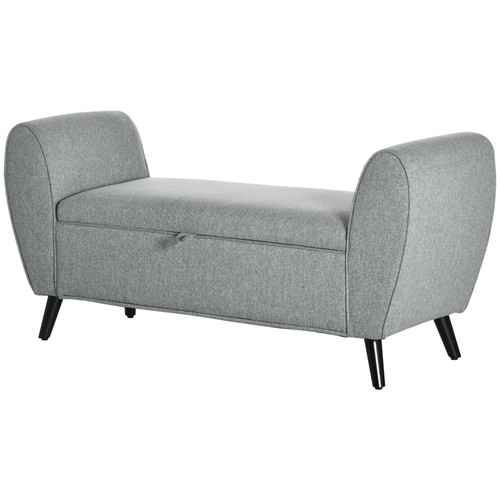 HOMCOM Banc, Banc de Lit avec Rangement, Banc Rembourré avec Accoudoir, Aspect Lin - Photo 3/10