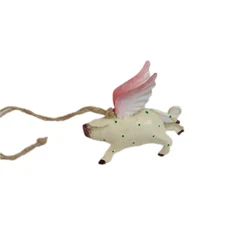 Flying Pig Ornaments, Pink Wings, And Green Polka Dots.