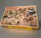 Vintage Marx Battleground Play Set WWII W/ Original Box Marbled Brown/Flags/Guns
