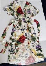Alice + Olivia Silk Blend Floral Wrap Dress Size 6 Ivory Kimono Sleeve Belted