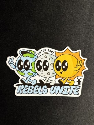 Dutch Bros Sticker Rebels Unite Earth Moon Sun Coffee Eclipse - April 2024