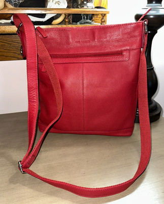 JACK GEORGES Soho Napa pebbled leather slim crossbody bag Red EUC