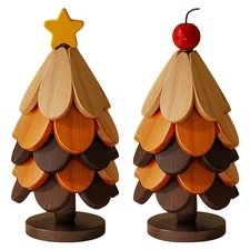 Wooden Christmas Tree Trivet Set Foldable Coasters With Stand For Hot Dishes