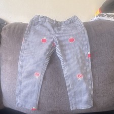 Gucci Girls Blue White Striped Denim Pants Apple Motif Size 36M