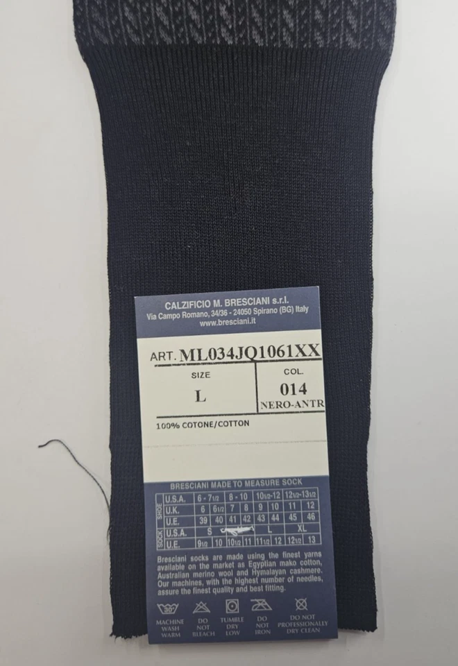 BRESCIANI Men Italian Socks 100% Cotton Size L Black  New With Tags - Image 4 of 4