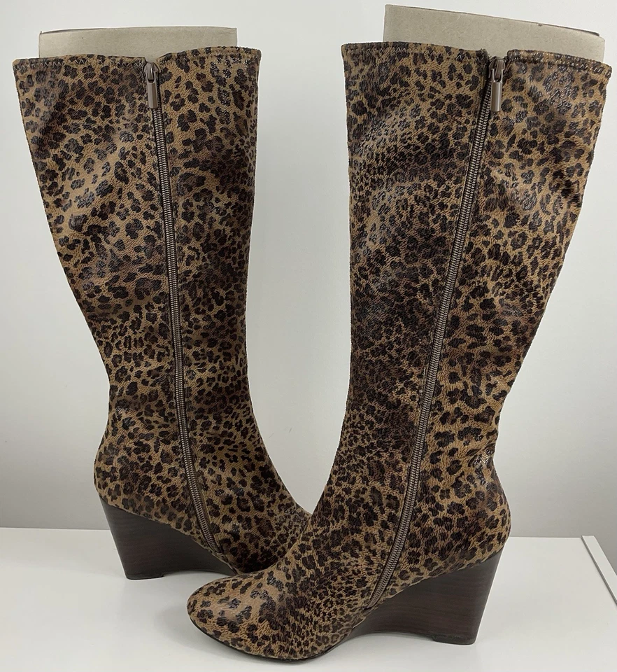 Botas para mujer con estampado de leopardo hasta la rodilla cuña cremallera talla 8,5 Foto 4 de 4