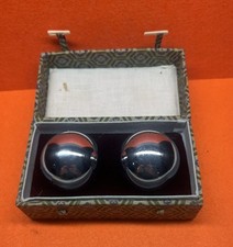 Chiming Baoding Balls Chrome Hand Exercise Zen Linen Case