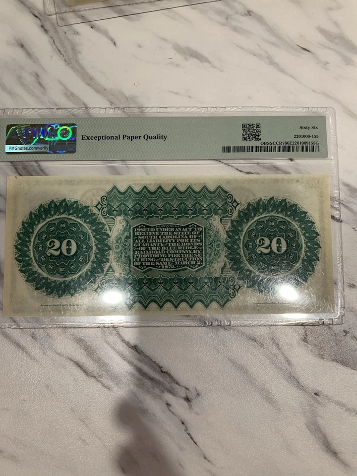 1872 $20 State of South Carolina Columbia, SC  Obsolete Note - PMG 66 EPQ - Image 2 of 3