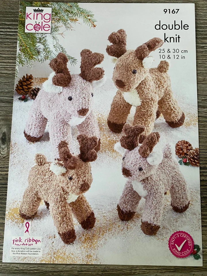 King Cole Knitting Pattern: Reindeer Toys, Truffle Chunky, Large/Small, 9167