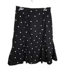 Worth Black White Polka Dot A-Line Midi Skirt Women 8 Flared Retro Rockabilly