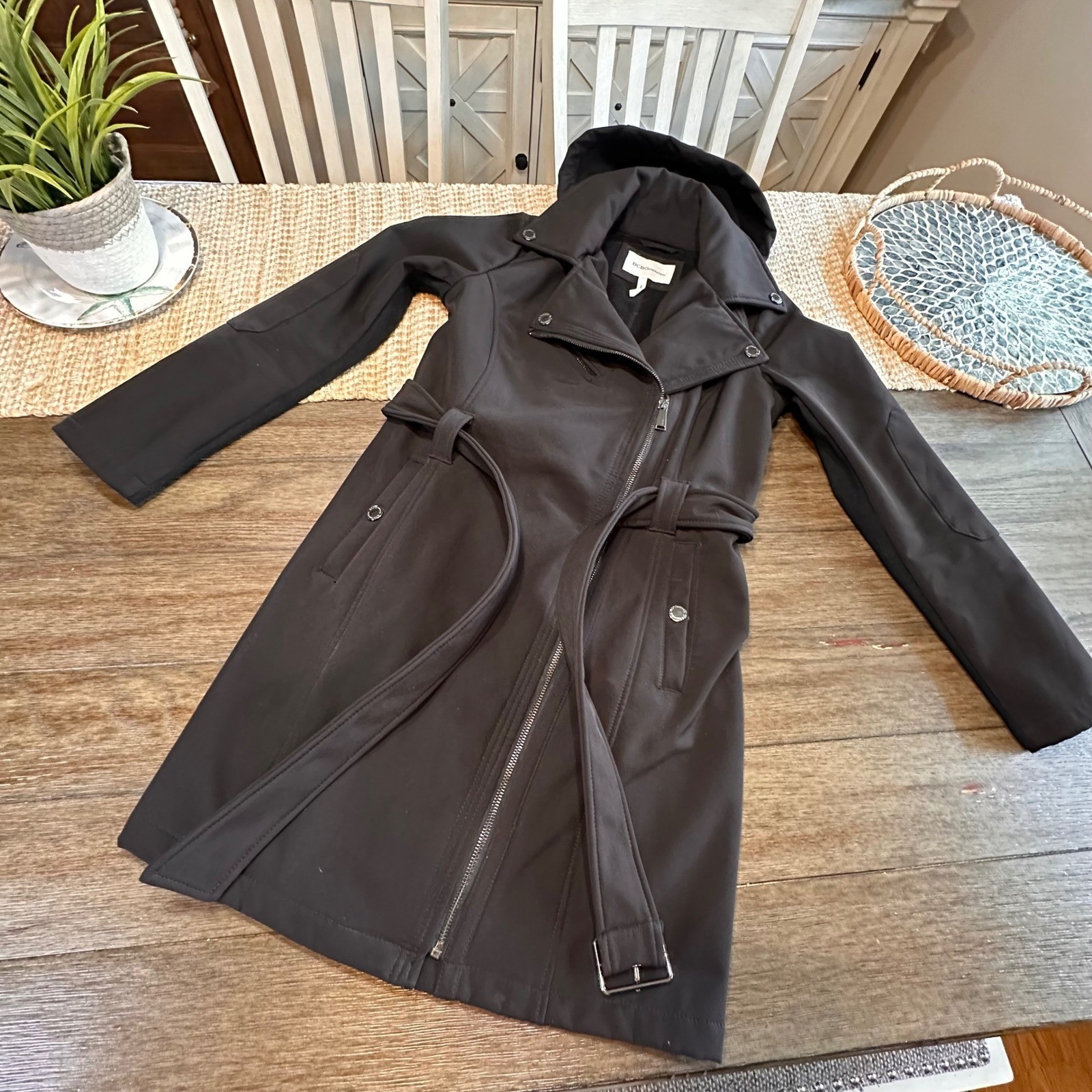 BCBGeneration Black Hooded Soft Shell Trench Coat… - image 4