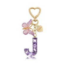 Cute Keychain for Women Initial Letter Key Chains Butterfly Heart J-purple