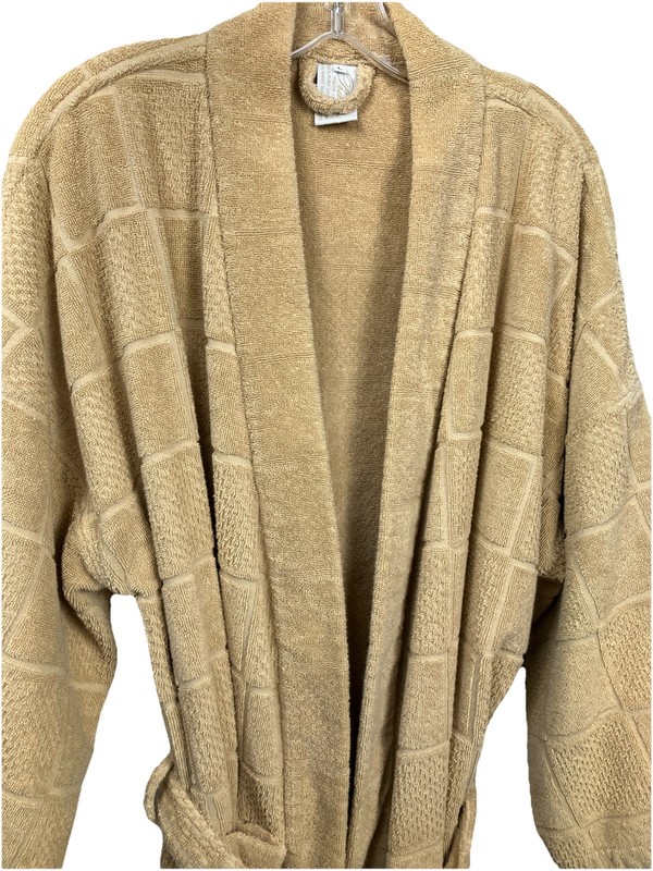 L Mens Pratesi Egyptian Cotton 3/4 Length Textured Square Camel Golden Tan Robe