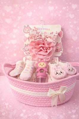 Easter  Baby Bathing Grooming Gift Set Pink Basket Socks Pacifier Girls