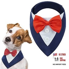 Large Dog Tuxedo Suit Bandanas with Bow Tie Collar for Wedding Outfit