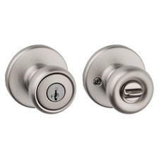 Kwikset Tylo Entry Door Knob with Lock and Key, Secure 1 Pack, Satin Nickel