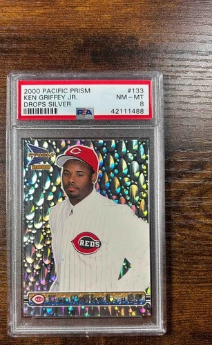 40. 2000 Pacific Prism Ken Griffey Jr. #133 Drops Silver Reds PSA 8