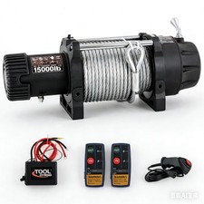 15000lbs Electric Winch Steel Rope Electric Winch 12v For Towing Atvutv Black