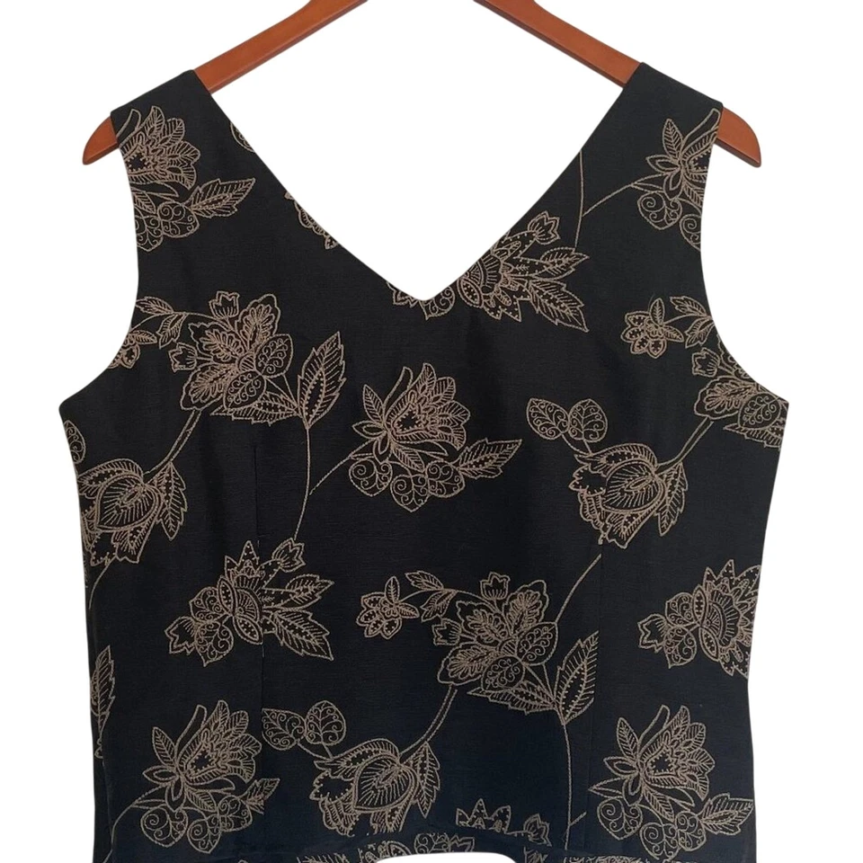 Tommy Bahama Negro y Dorado Seda Recortado Floral Hawaiano, Bordado, Camiseta sin Mangas 12 Foto 2 de 4