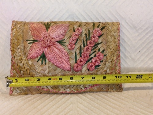 Korbgeflecht Blumen Tasche Stroh Raffia Boho Clutch 60er Strand Clutch Vintage - Bild 5 von 6