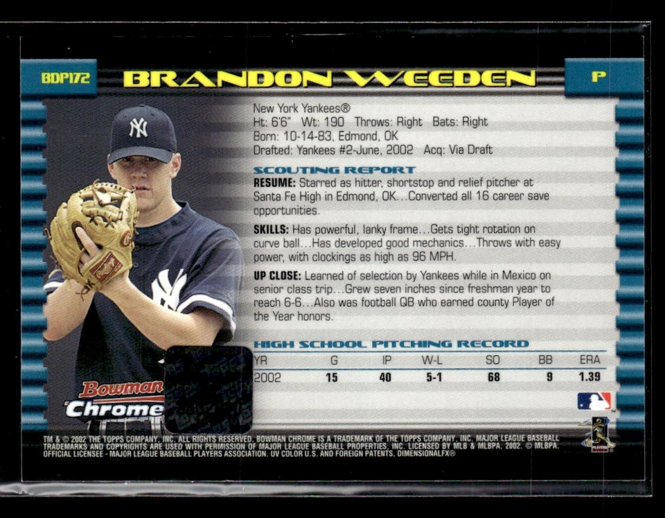2002 Bowman Draft Picks & Prospects #BDP172 Brandon Weeden Chrome RC Auto - Image 2 of 2