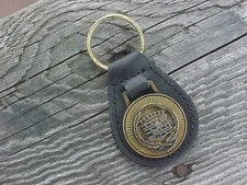 CADILLAC CREST WREATH ANTIQUE BRONZE LEATHER KEY FOB NOS OOAK KEY HOLDER