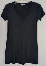 Charlotte Russe Womens S Black Shoe Lace Front Short Sleeve Mini Dress
