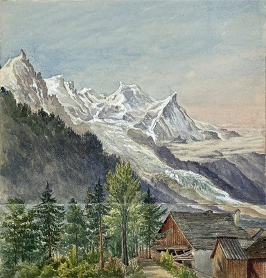 Selina Viscountess Milton - Aquarell Gemälde - Mont Blanc Frankreich 1872