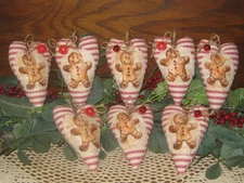 Red Country Christmas 8 Gingerbread Hearts Ornaments Wreath Accents Wall Tree