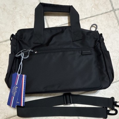 AOTIAN Black Men's Briefcase, Double Handles, Zip Closure, Multiple Pockets
