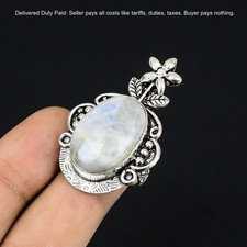Natural Rainbow Moonstone 925 Sterling Silver Statement Flower Ring Jewelry US 6