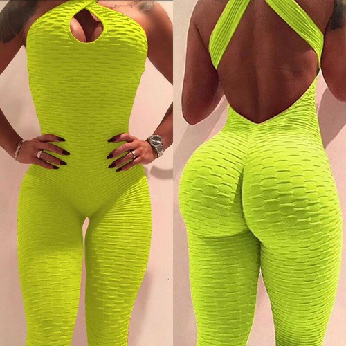 Women Anti Cellulite Yoga Jumpsuit Bodysuit Leggings Push Up Sports Gym Romper - Picture 9 of 32