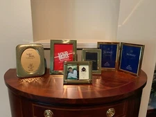 SET OF POLISHED SOLID BRASS PHOTO PICTURE FRAMES, 5 ASSORTED SIZES, NICE COND!