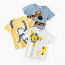 Summer Boys Cotton Loose Casual Animal Print Crew Neck Short Sleeve T-Shirt